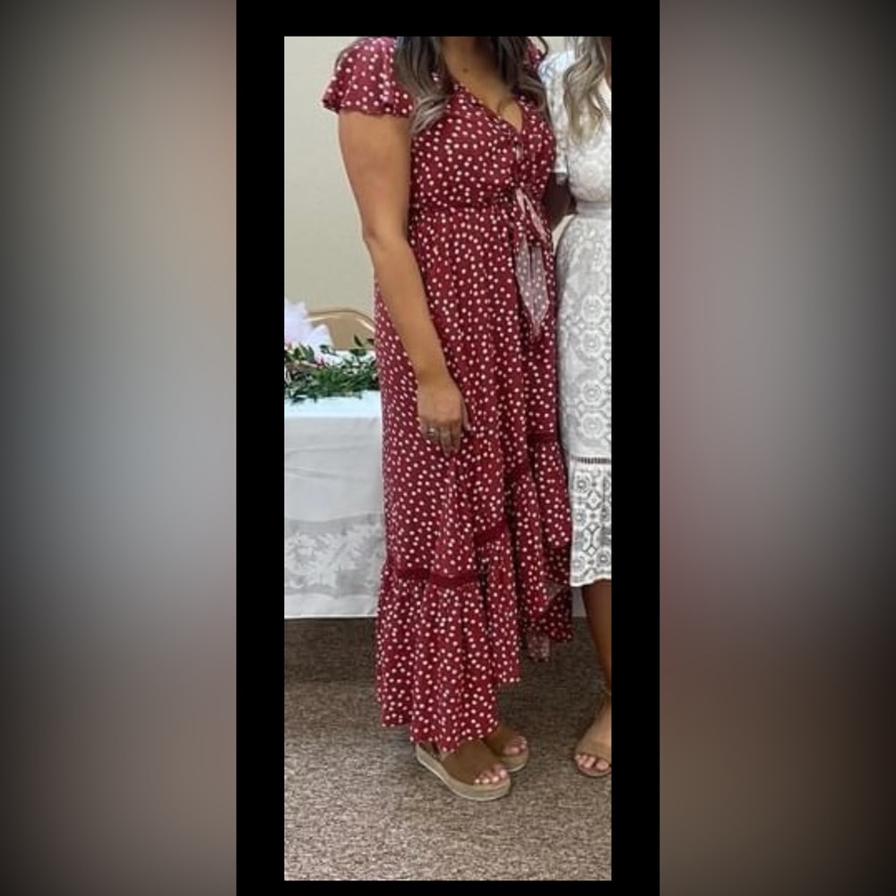Red Polka Dot high-low flowy country/boho style dress.